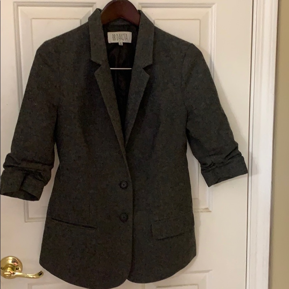 Wool Boyfriend Blazer Grey Jacket 3/4 sleeve